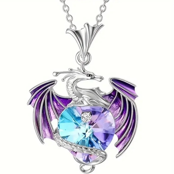 Exquisite Colorful Purple Dragon Rhinestone Pendant Necklace - Picture 1 of 5